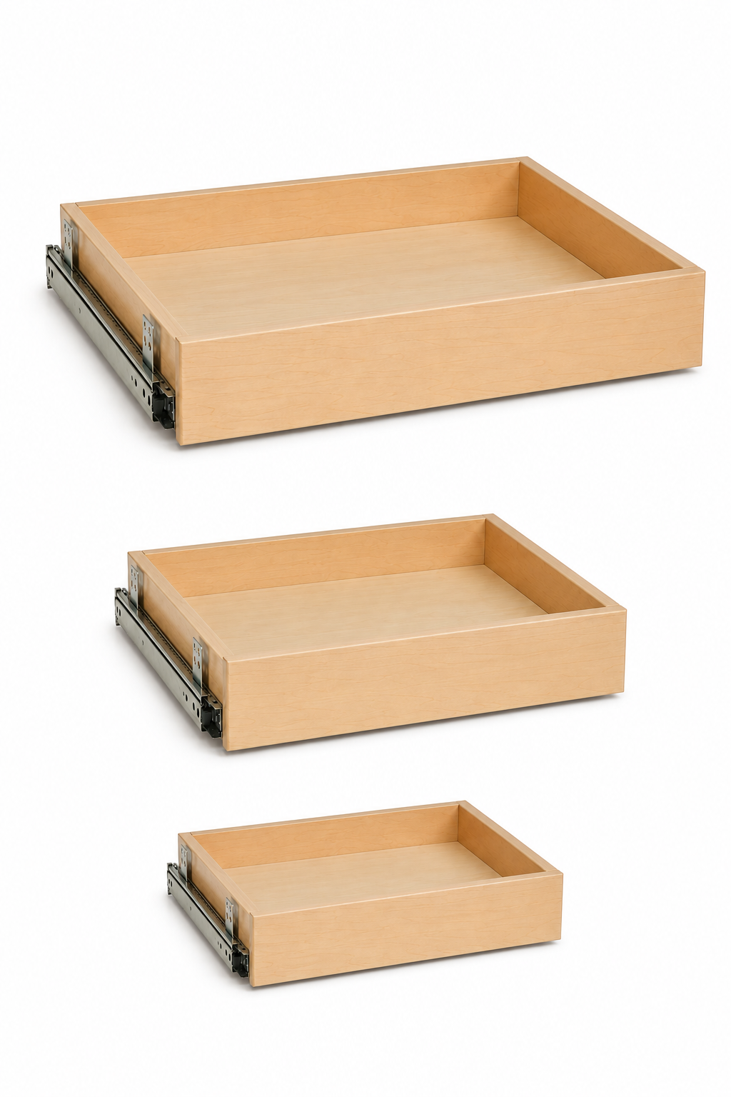 Custom wood cabinet drawer pull-outs